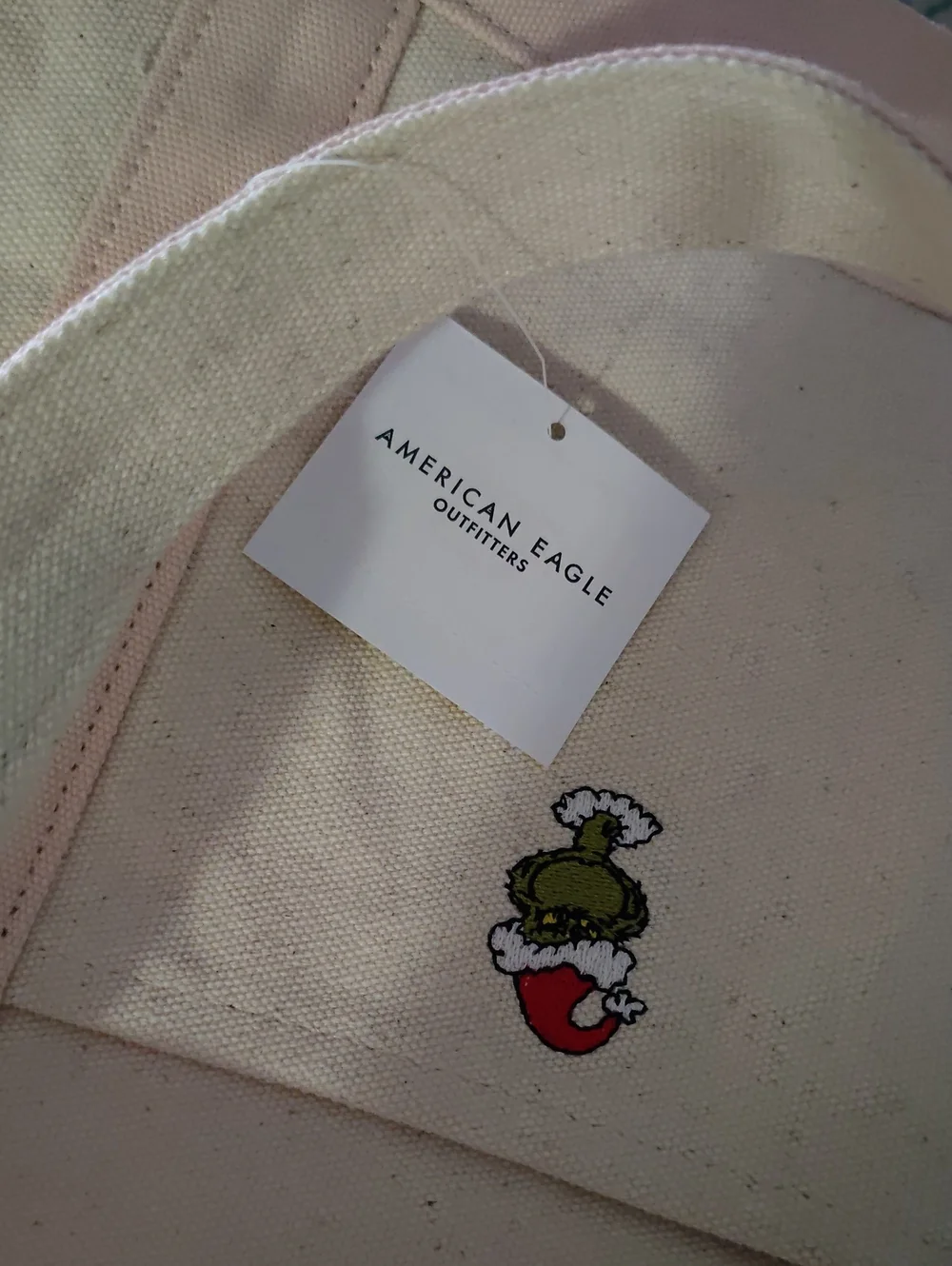 New! American Eagle Grinch Canvas Tote Bag 100% Cotton